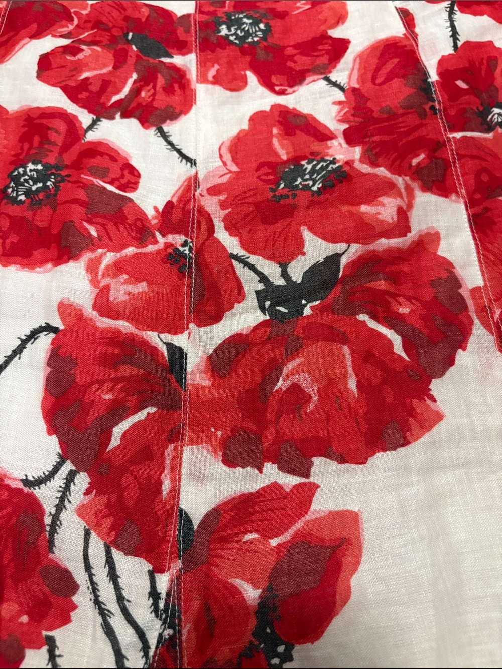 Linen White Floral A-Line Skirt with Red Poppy Print s6 - Picture 4 of 6